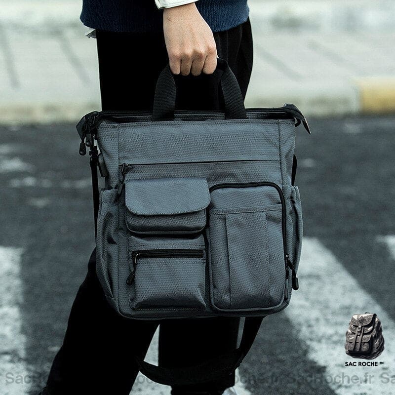 Sac À Dos Gris Multi-Poche Vintage Homme