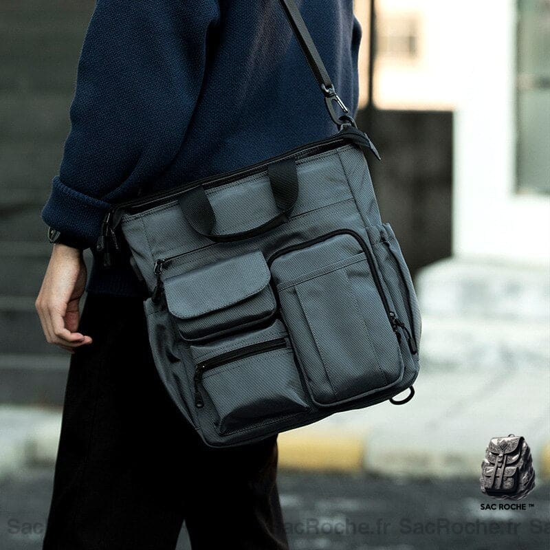 Sac À Dos Gris Multi-Poche Vintage Homme