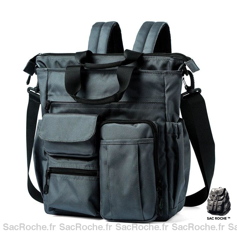 Sac À Dos Gris Multi-Poche Vintage Homme