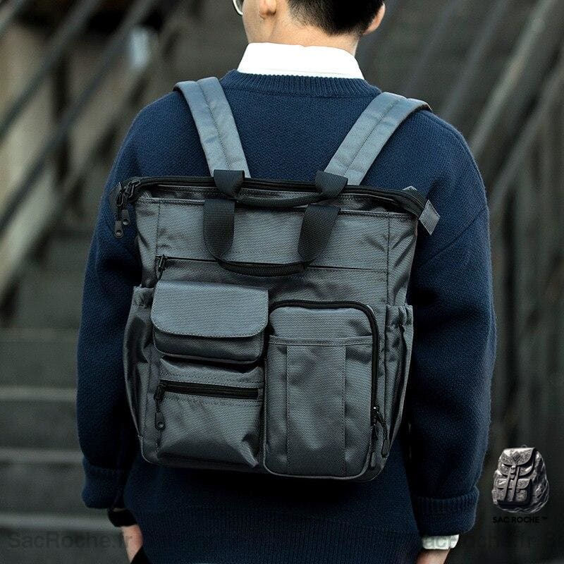 Sac À Dos Gris Multi-Poche Vintage Homme