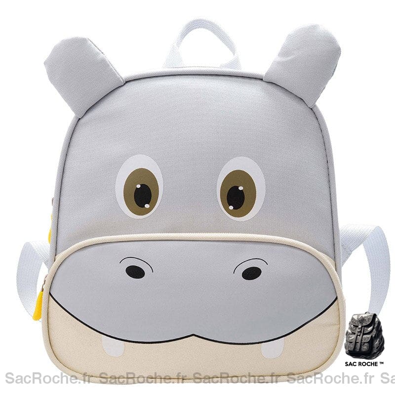 Sac à dos hippopotame pour enfant gris avec un fond blanc