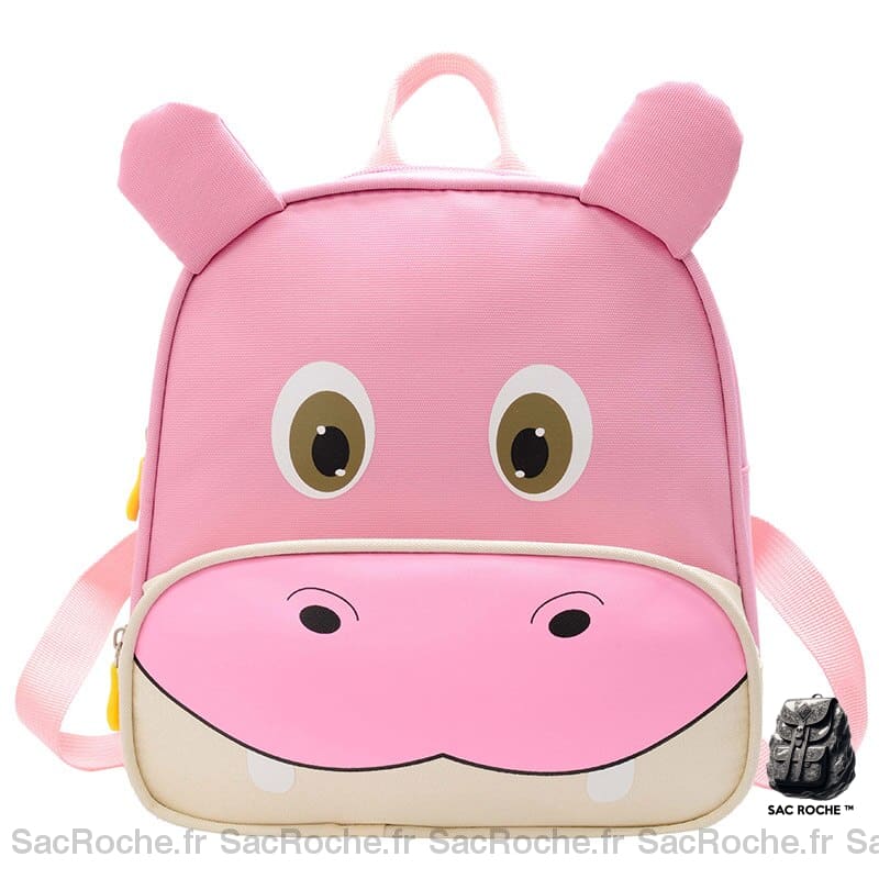Sac à dos hippopotame pour enfant rose avec un fond blanc