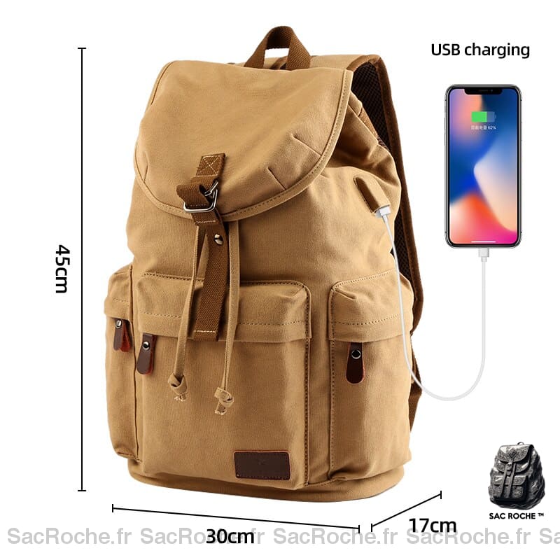 Sac À Dos Homme Beige En Toile