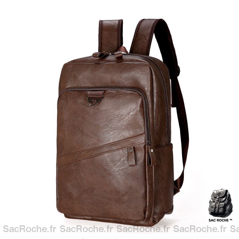 Sac À Dos Homme Cuir Marron Élégant Marron Foncé Sac