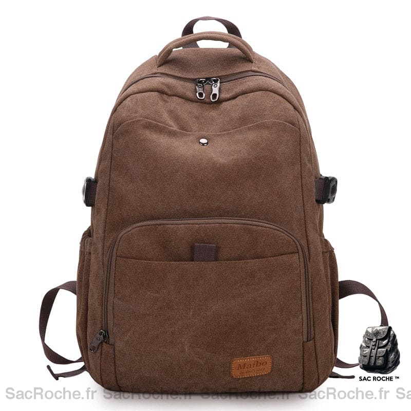 Sac À Dos Homme En Canvas Marron Foncé Sac