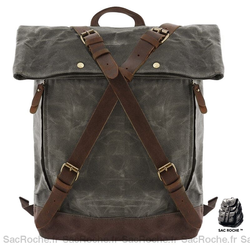 Sac à dos vintage en toile pour homme gris et marron avec un fond blanc