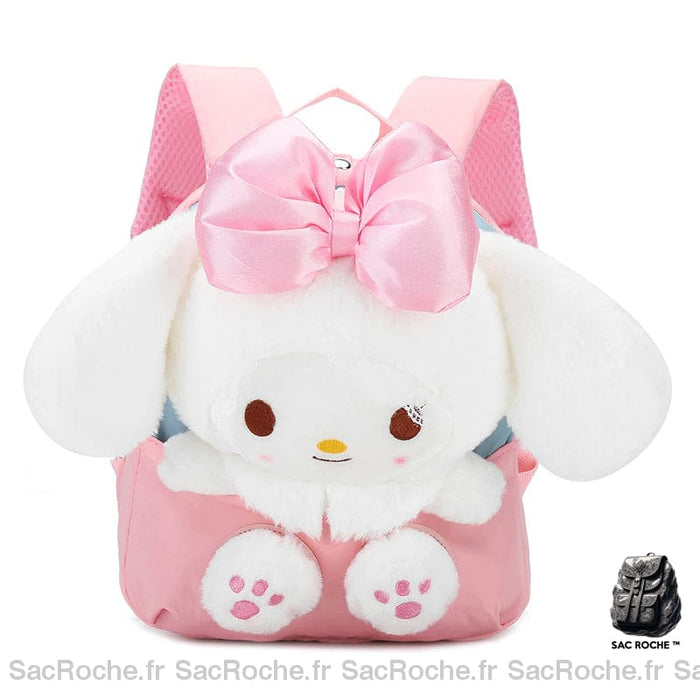 Sac à dos rose pour petite file avec peluche intégrée de petit lapin blanc