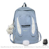 Sac à dos oreilles de lapin bleu avec porte-clé mini peluche blanc