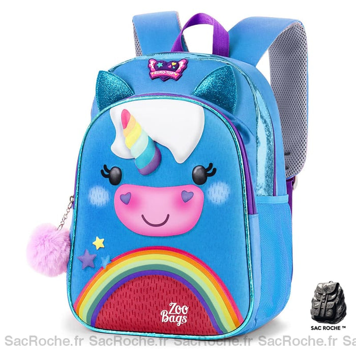 Sac à dos femme en cuir motif python bleue avec un porte-clé rose à la mode