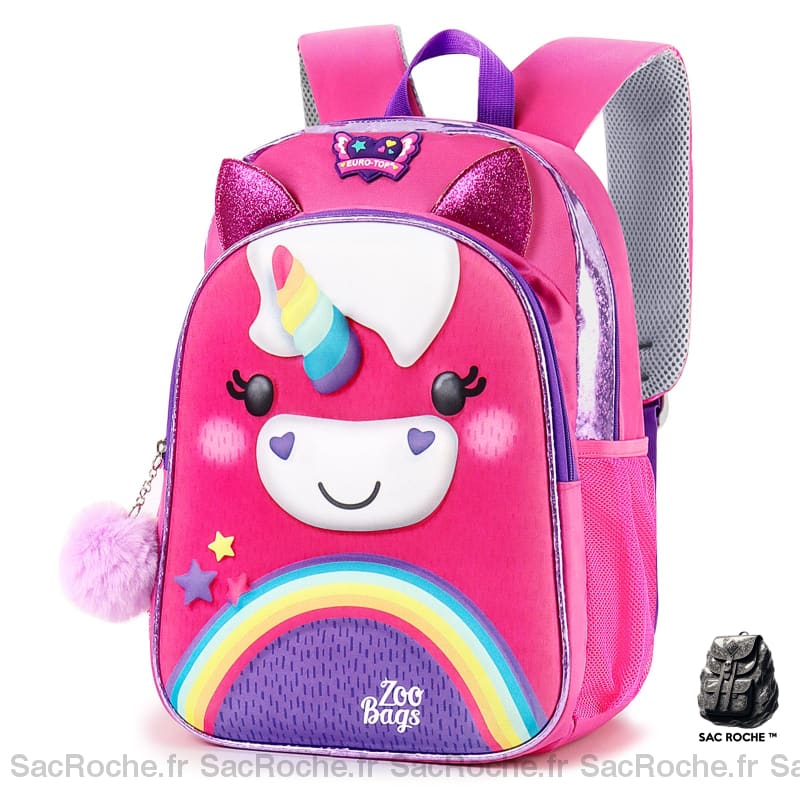Mini sac à dos licorne multicolore pour filles rose et violet avec un fond blanc