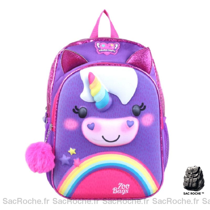 Mini sac à dos licorne multicolore pour filles violet et rose avec un fond blanc