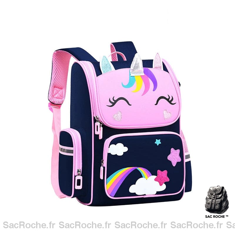 Sac à dos licorne motif étoiles et arc-en-ciel pour filles bleu et rose avec un fond blanc