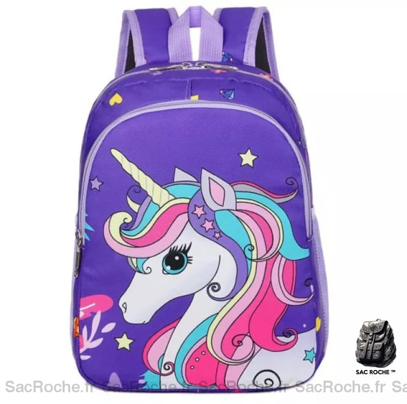 Sac à dos licorne avec respiration violet avec l'image de la licorne et un fond blanc