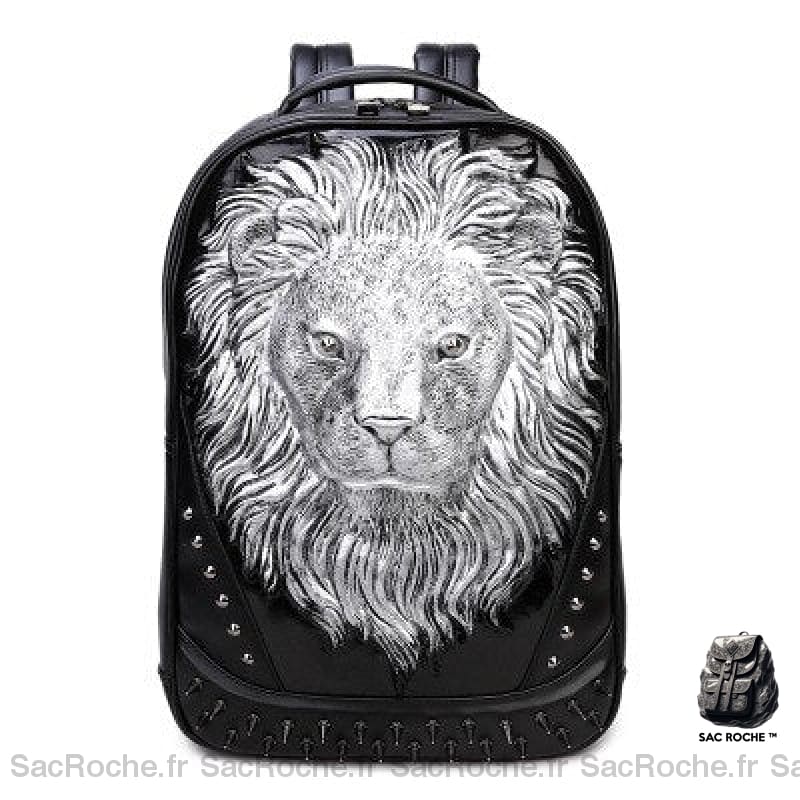 Sac à dos tête de lion en relief 3D - Argent - Sac à dos Sac à dos pour ordinateur portable