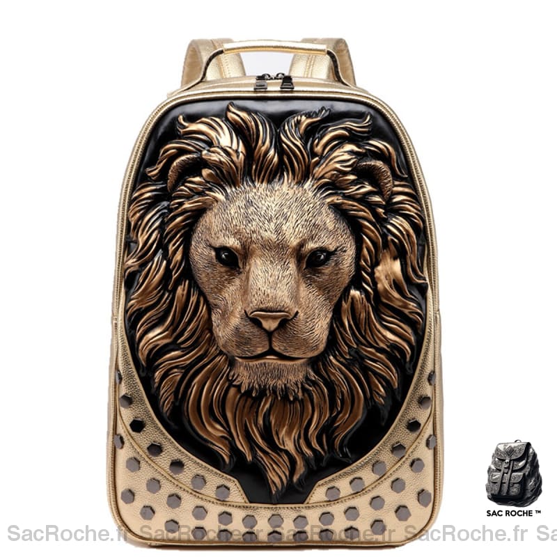 Sac à dos tête de lion en relief 3D - Or - Lion Sac à dos