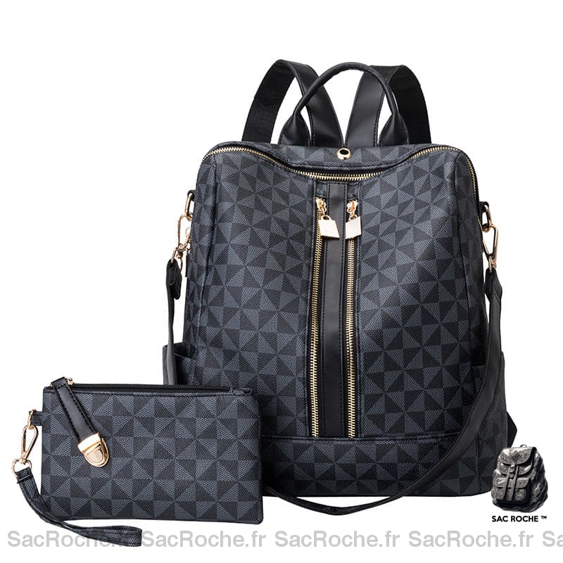 Sac À Dos Luxe Femme Avec Pochette Zippée Assortie Bleu Sac A Dos Femme