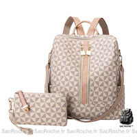 Sac à Dos Luxe Femme avec Pochette Zippée Assortie - modèle Rose - Sac Roche ™