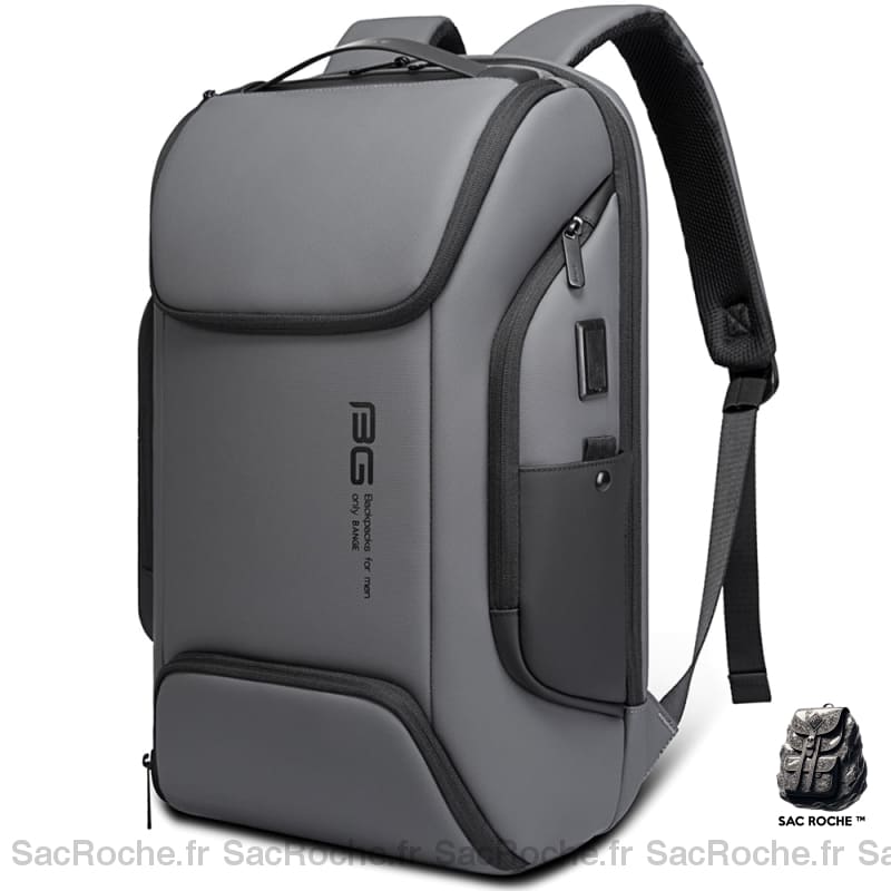 Sac à dos de luxe pour ordinateur portable gris et noir avec un fond blanc