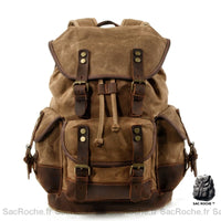 Sac à dos marron toile et cuir - Sac Roche ™