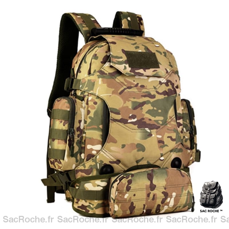 Sac à dos militaire multifonction 3 en 1 avec capacité de 40l beige et vert avec un fond blanc