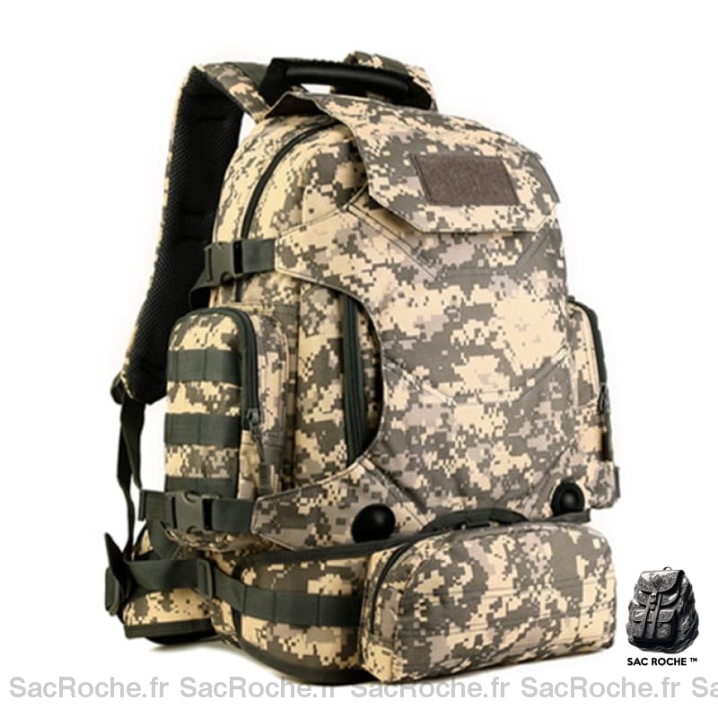 Sac à dos militaire multifonction 3 en 1 avec capacité de 40l beige et gris avec un fond blanc