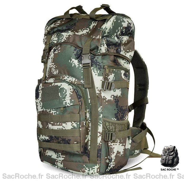 Sac à dos militaire de grande capacité de 50l vert avec un fond blanc