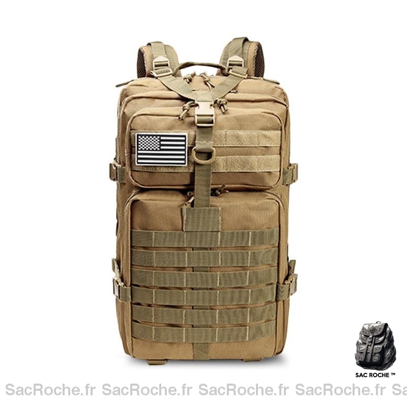 Grand sac à dos militaire spécial 50L beige avec un fond blanc