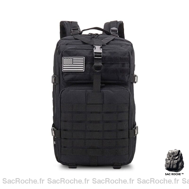 Grand sac à dos militaire spécial 50L noir avec un fond blanc