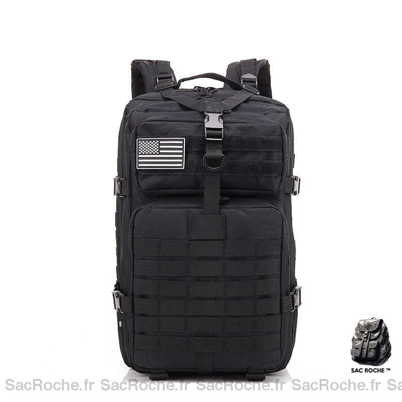 Grand sac à dos militaire de 50l noir avec un fond blanc