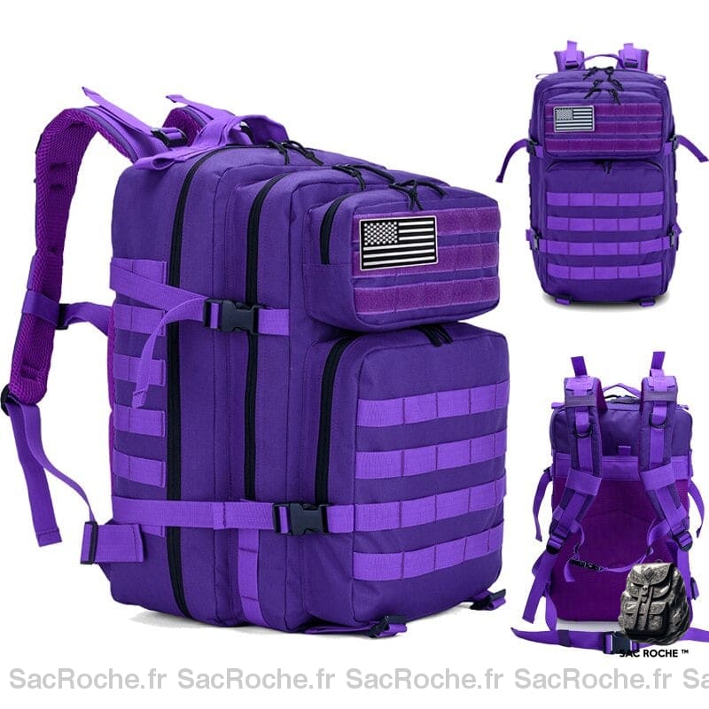 Sac à dos militaire de couleur violet avec un fond blanc