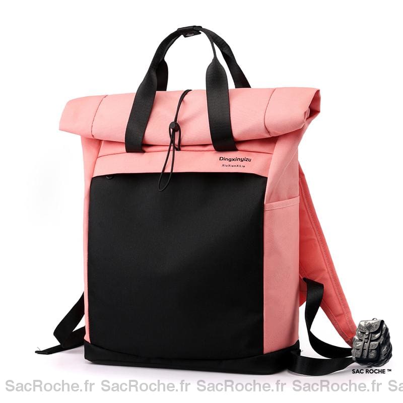 Sac à dos minimaliste et fonctionnel rose et noir avec un fond blanc