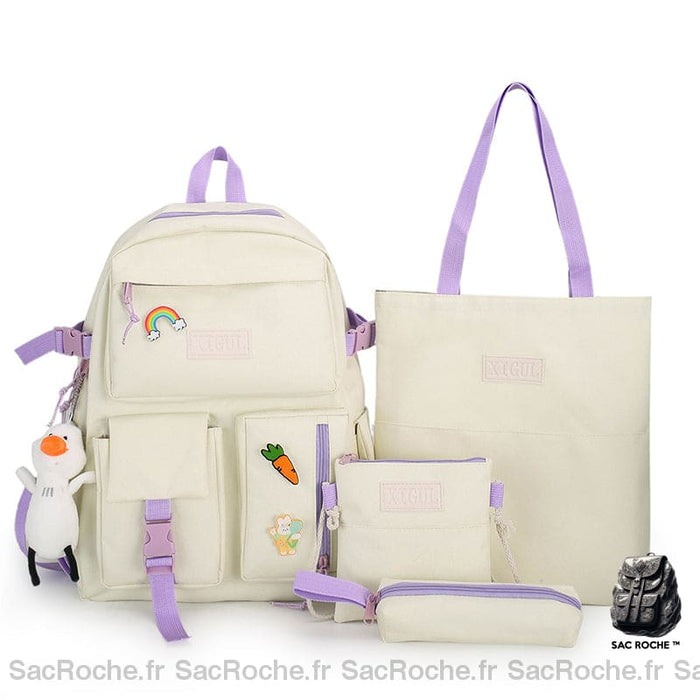 Sac à dos 4 pièces à joli motif avec pendentif canard