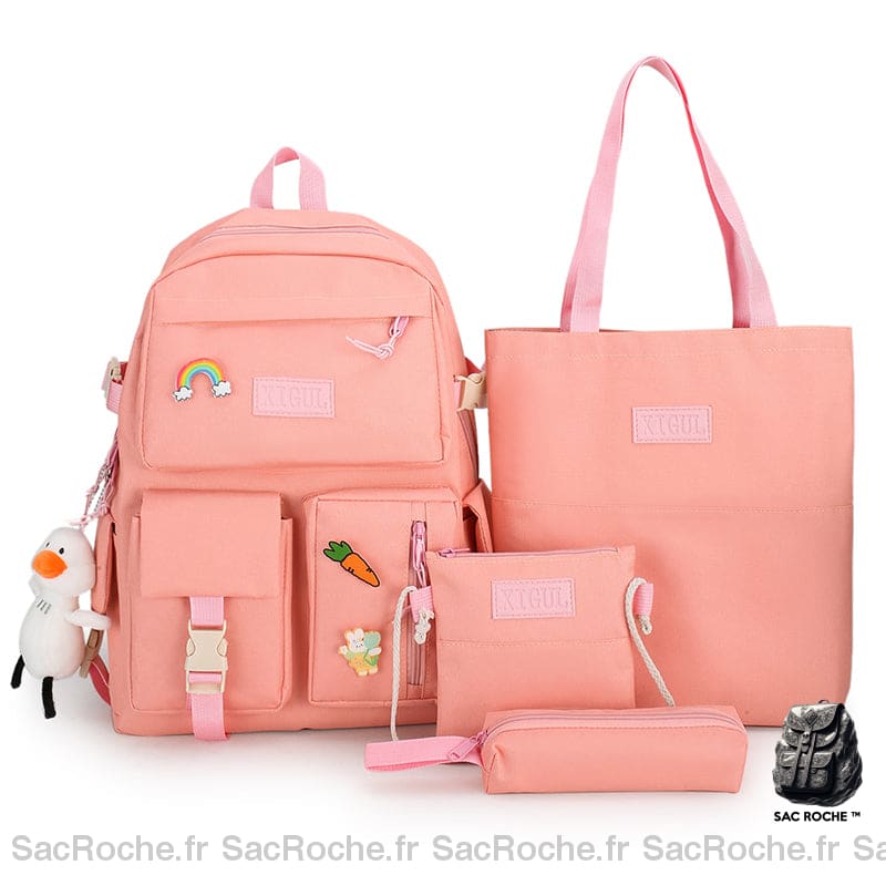 Sac à dos 4 pièces à joli motif avec pendentif canard 2