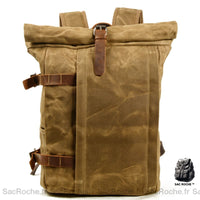 Sac à Dos Moto Toile Vintage Roll Top - modèle Kaki - Sac Roche ™