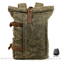 Sac à Dos Moto Toile Vintage Roll Top - modèle Vert - Sac Roche ™