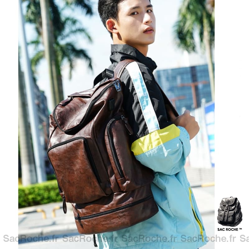 Sac À Dos Multi-Poches En Similicuir Sport