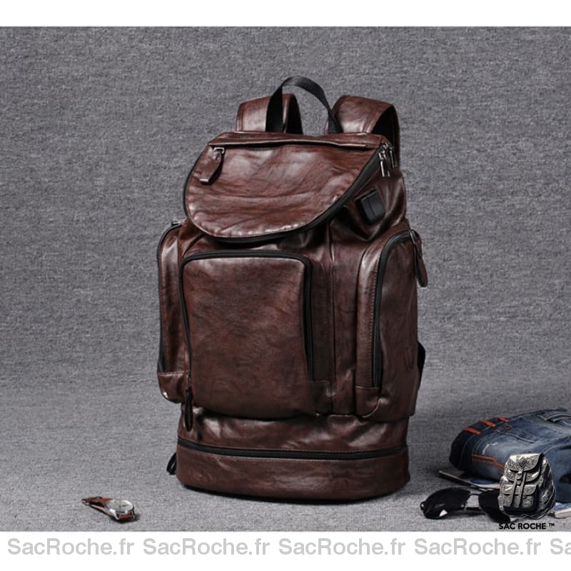 Sac À Dos Multi-Poches En Similicuir Sport