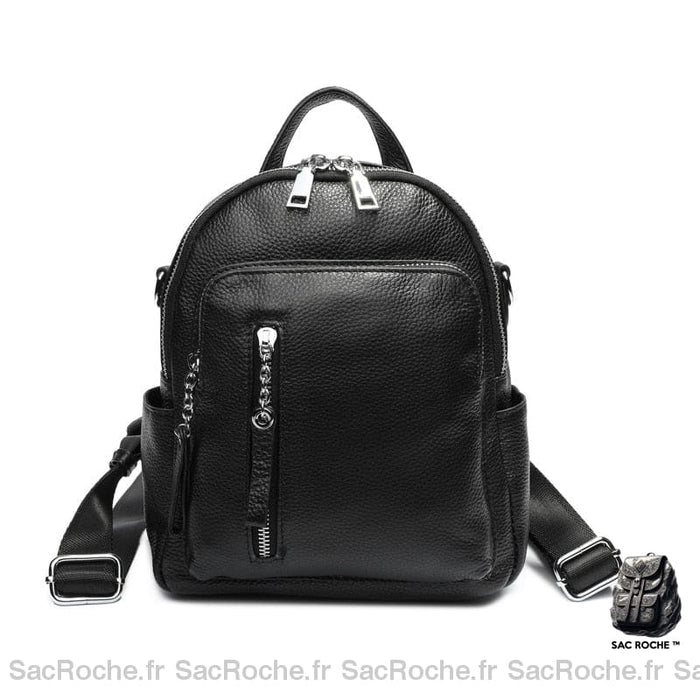 Sac À Dos Noir En Cuir Femme