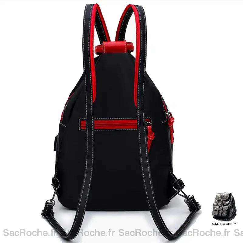 Sac À Dos Noir Et Rouge Rétro Nylon Femme