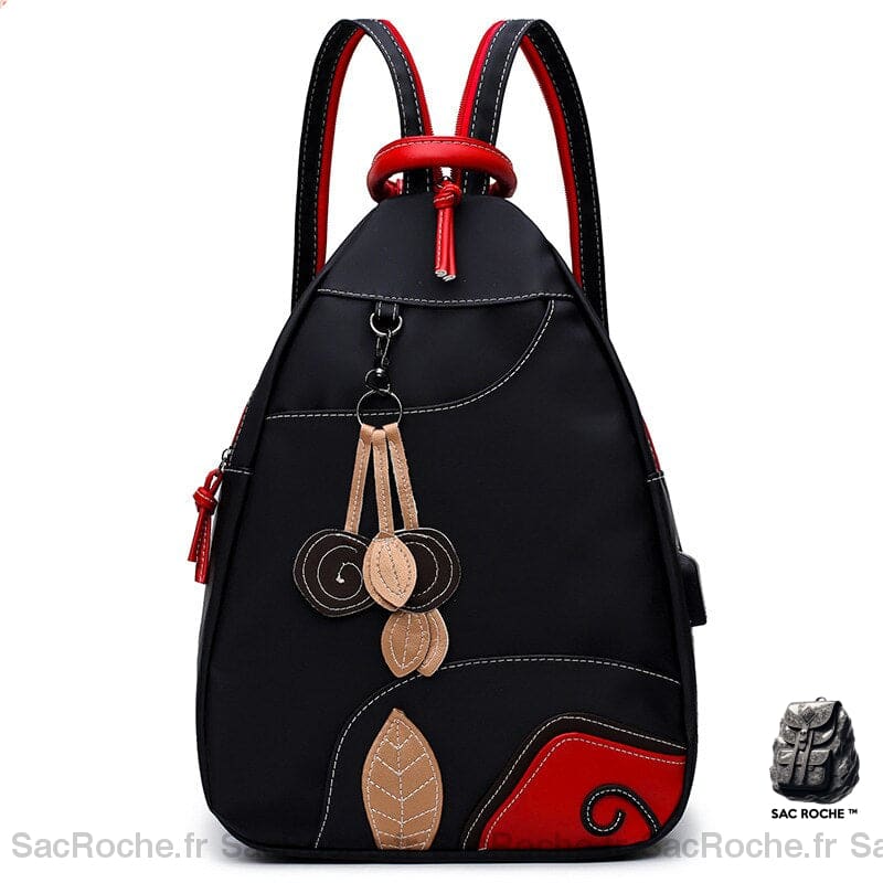 Sac À Dos Noir Et Rouge Rétro Nylon Femme
