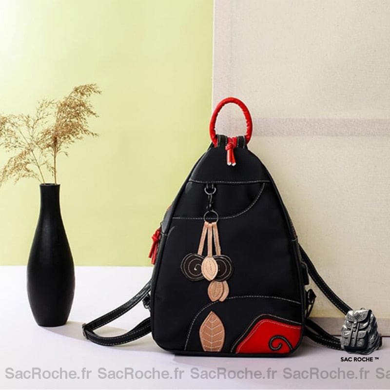 Sac À Dos Noir Et Rouge Rétro Nylon Femme