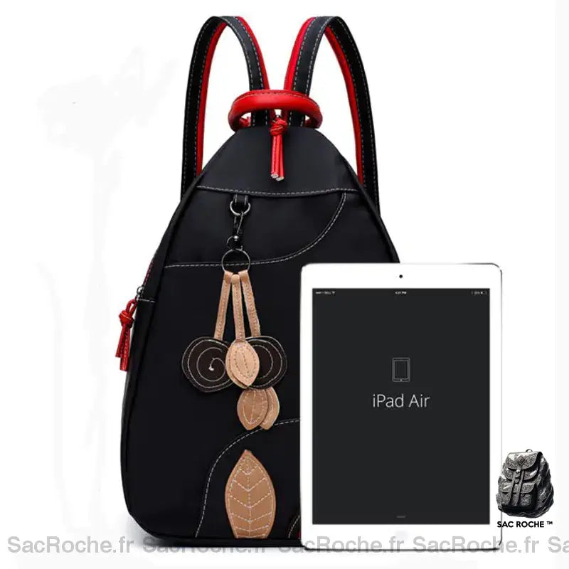Sac À Dos Noir Et Rouge Rétro Nylon Femme
