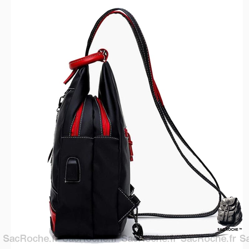 Sac À Dos Noir Et Rouge Rétro Nylon Femme