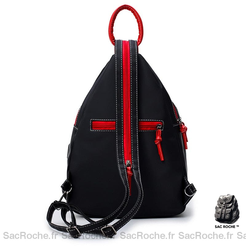 Sac À Dos Noir Et Rouge Rétro Nylon Femme