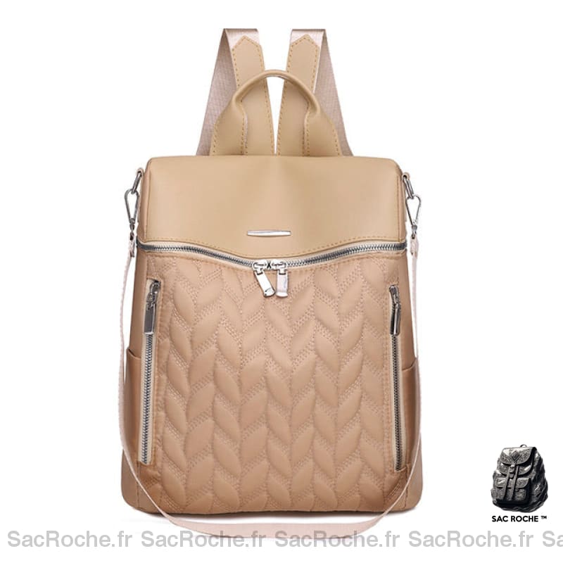 Sac À Dos Noir Femme Bi-Matières Beige Sac A Dos Femme