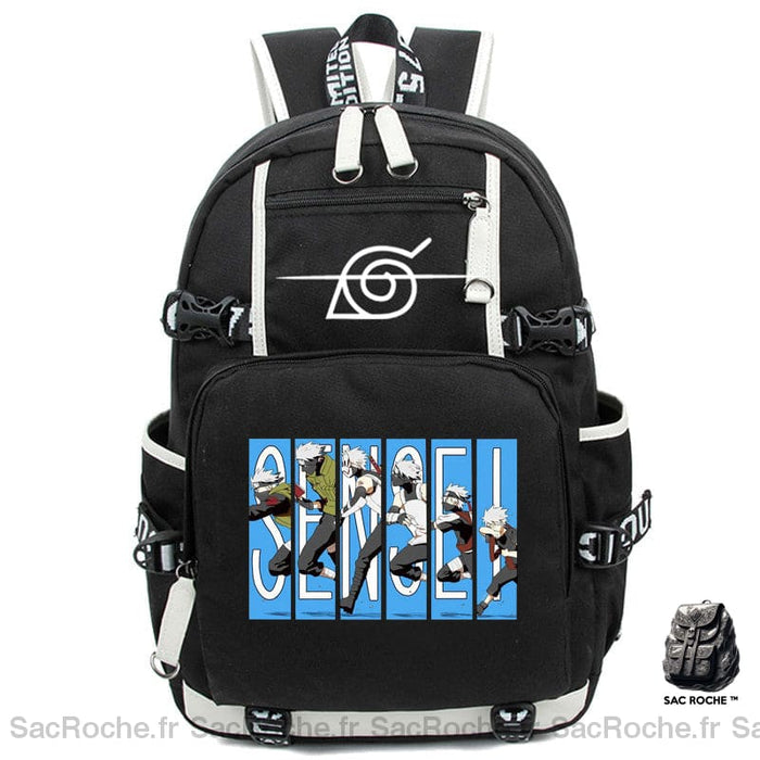 Sac à dos noir Kakashi Hatake avec motif attaque en bleu