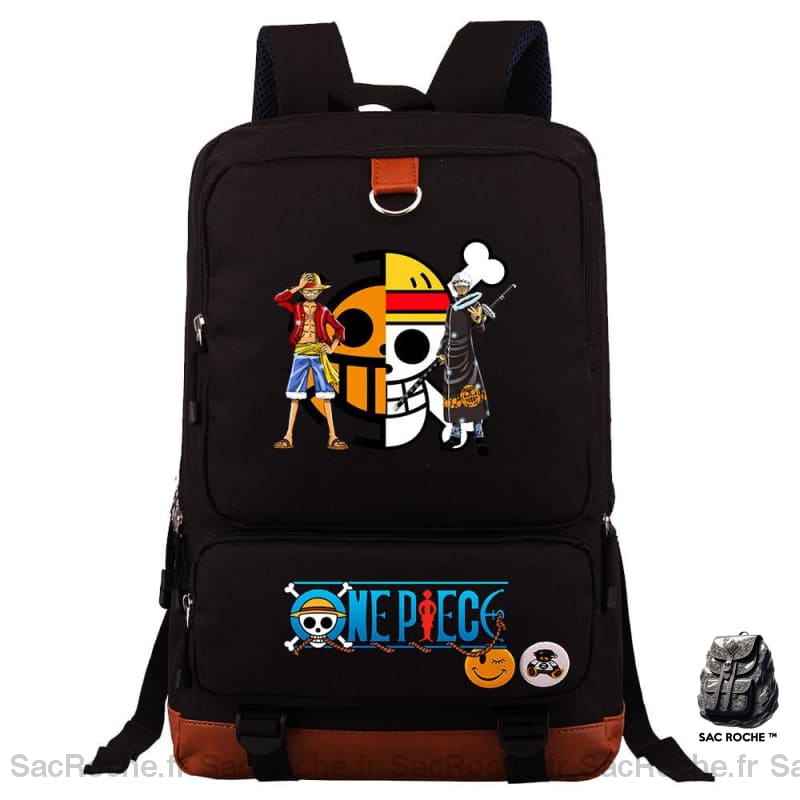 Sac à dos One Piece Luffy pour enfants noir et marron avec motifs