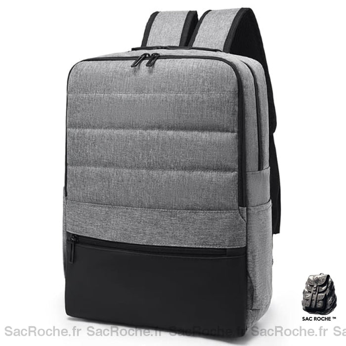 Sac À Dos Ordinateur Matelassé 2 Compartiments. Gris Sac A