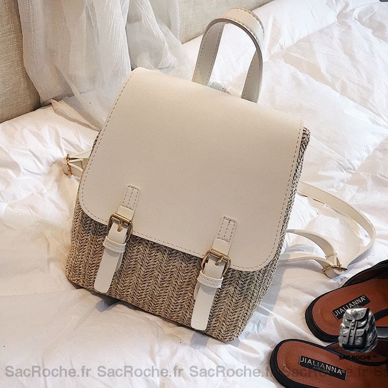 Sac À Dos Osier Mini Blanc Petit Femme