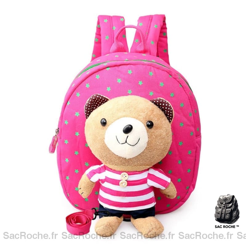 Sac à dos maternelle avec ourson en peluche rose avec un fond blanc